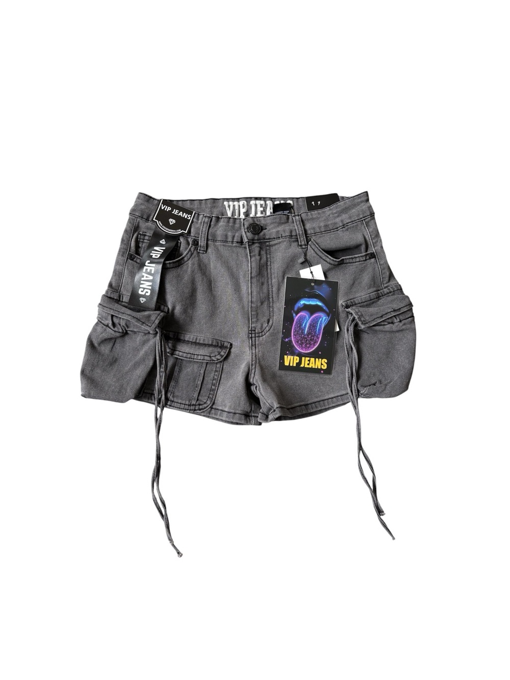 NWT VIP Women's 9/29 Charcoal Cargo Denim Shorts
